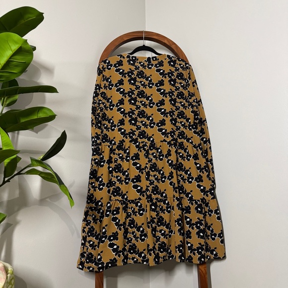 Nine West XL Mustard Brown Floral Long Sleeve Dress - Picture 4 of 11